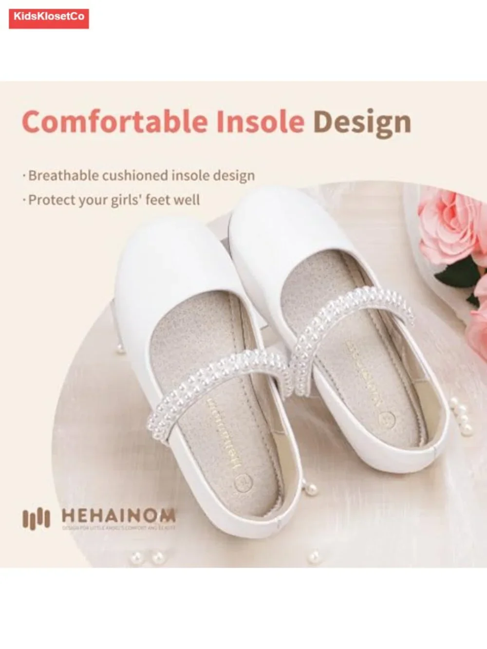 Toddler Mary Jane Princess Flats with Bow and Pearls, Round Toe, Slip On
